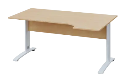 CRK 28 - 164 stůl kancelářský, rohový, pravý, kovová podnož bílá, deska 25 mm, široký 1600 mm, bříza